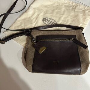 Fossil Two-Tone Crossbody Bag in Brown and Tan